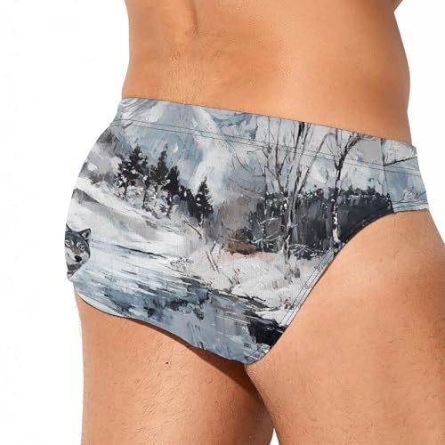 Wolf Wolves by The Stream Mens Swim Briefs Bikini Sexy Low Rise Trunks Swimsuit Bathing Suit Beach3