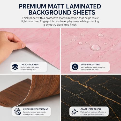 Image of SMILEDRIVE Backdrop with Stand Kit | Professional Tabletop Photography Set | 8 Styles (4 double-sided Water Resistant Paper sheets) | Silver Reflector & Black Diffuser Included