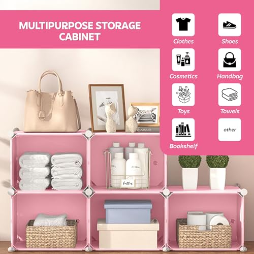Image of amazon basics DIY Foldable Shoe Rack | 6 Layer Plastic Shoes Rack with Door Cover | Multipurpose Stand for Home & Entryway Pink