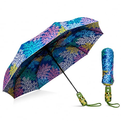Image of BENAVJI Umbrella for Women -3 Fold, UV Coated, Auto Open Close- Printed Design Umberallas for Ladies, Girls and Men