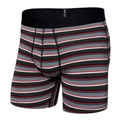 SAXX Men’s Underwear - DropTemp Cooling Cotton Boxer Brief with Built-In Pouch Support and Fly – Soft, Breathable and Moisture Wicking, College Stripe-Grey,Medium