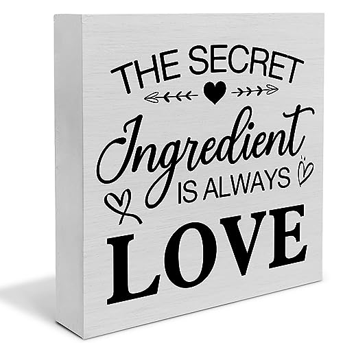 Rustic Kitchen Wooden Box Sign Desk Decor, the Secret Ingredient Is Always Love Wood Block Sign Home Kitchen Tabletop Shelf Desk Decoration, 5 X 5 Inches