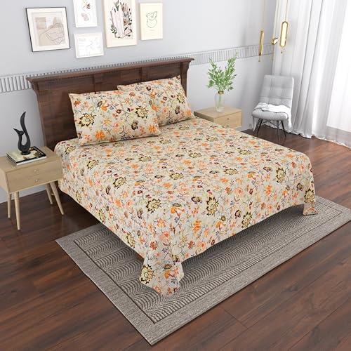 Image of Mafatlal Saanjh 144 TC Premium Cotton Bedding Double Bed 95x108 Inch | Cooling Summer Fabric | Decorative Floral Accent | Everyday use |Pillowcase Included | Cloud Cream Classic Interior