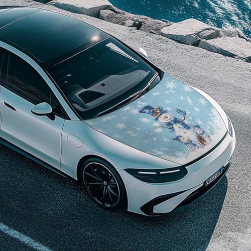 Image of Christmas Snowman Print Car Hood Cover Stretch Polyester Car Hood Cover Waterproof Automotive Accessories Suitable Most Automotive Sedans Trucks Pickup Sports Cars
