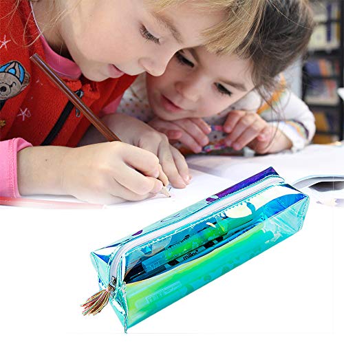 1 estuche para cosméticos, bolso de maquillaje, bolso de cosméticos, lápiz transparente, colorido, láser, para mujeres y niñas, color verde normal