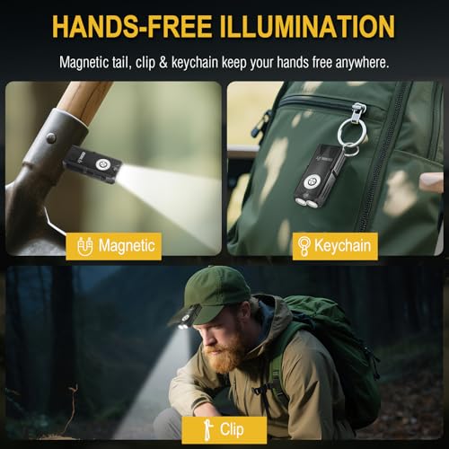 BORUIT EV25 Mini Small Powerful LED Rechargeable EDC Flashlight – 650 Lumens, Pocket Keychain with White & RGB Side Light,Magnetic Tail & Clip, IP66 Waterproof for Camping, Hiking, Emergency — view 4