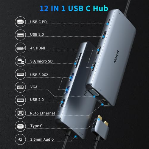 Image of MacBook Pro Docking Station Dual Monitor HDMI Adapter,12 in 1 USB C Adapters for MacBook Pro Air Mac HDMI Dock Dongle Dual USB C to DualHDMI VGA Ethernet AUX 4USB SD /TF100W PD