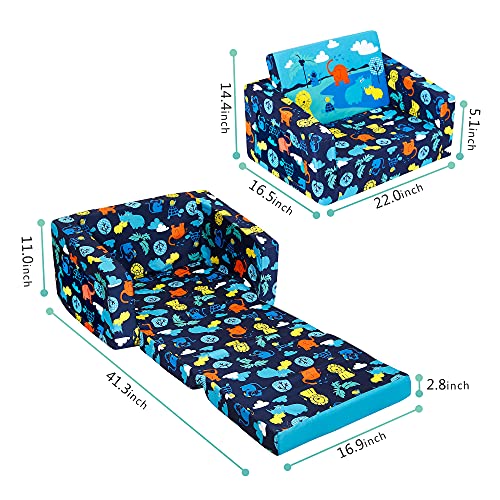 Mallbest Kids Sofas Children's Sofa Bed Baby's Upholstered Couch Sleepover Chair Flipout Open Recliner（Blue/Jungle） #TOP5