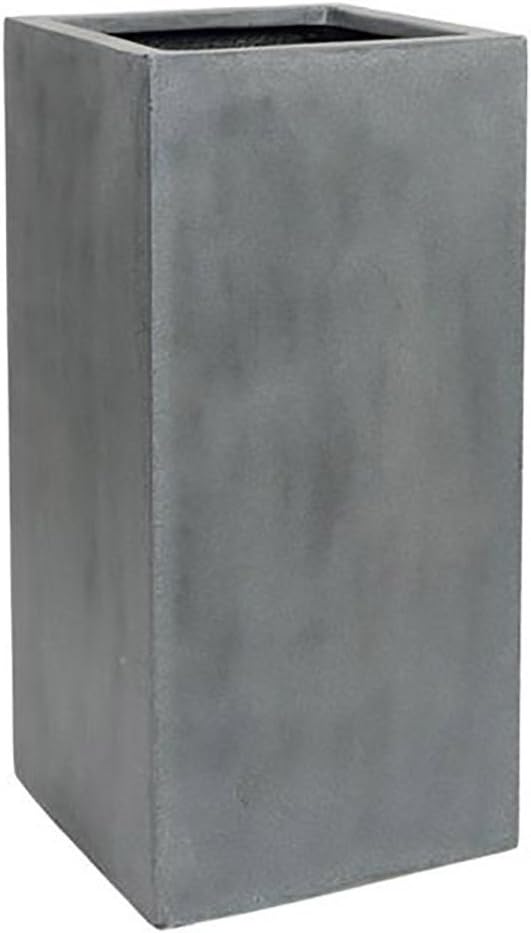 Elegant Cement Gray Tall Planter - Modern Square Flower Pot 24 H x 12 L X 12 W for Indoor Outdoor Plants