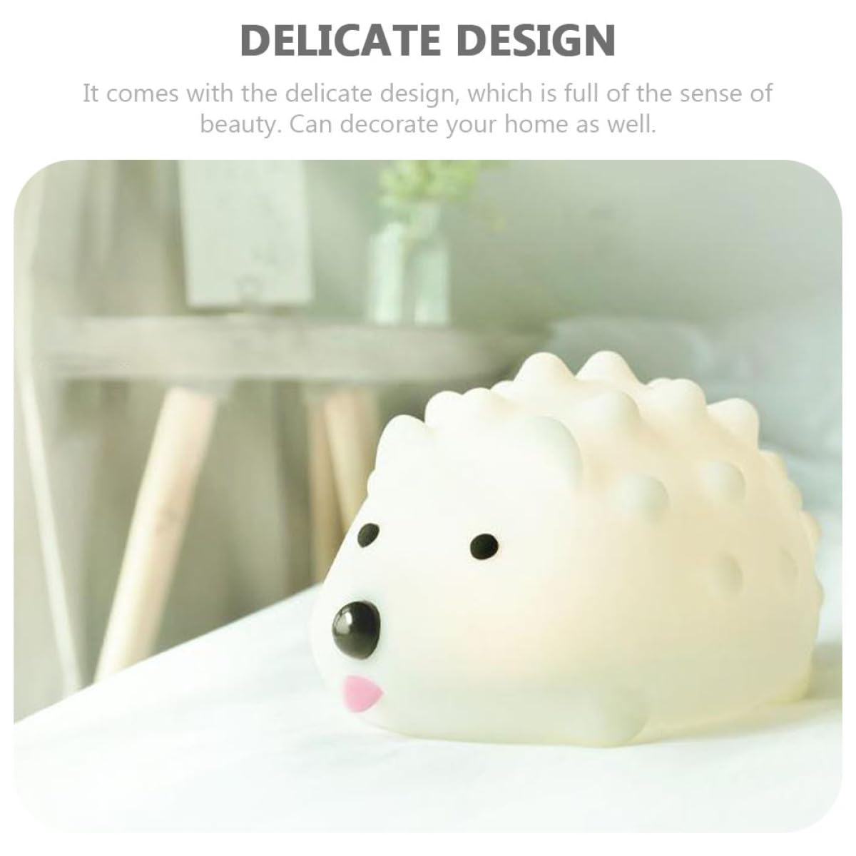 ULTECHNOVO Luz Nocturna Erizo de Silicona Color Claro LED y USB | Diseño Ajustable, Tacto Suave sin Rebabas, Incluye Cable USB y Mando Remoto