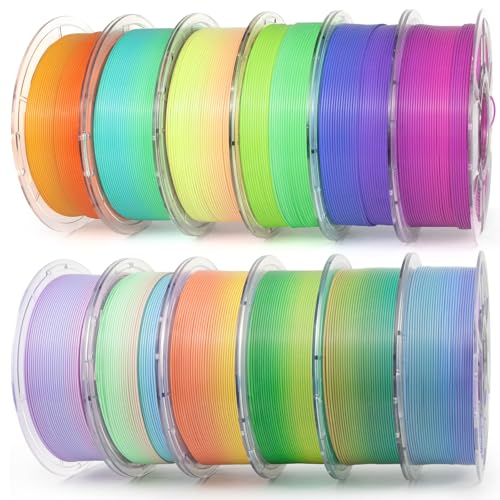 Image of iSANMATE Rainbow Filament Bundle, 3D Printer Filament Rainbow PLA, Color Change Filament Dimensional Accuracy + /- 0.03 mm, 1KG*12 Spool