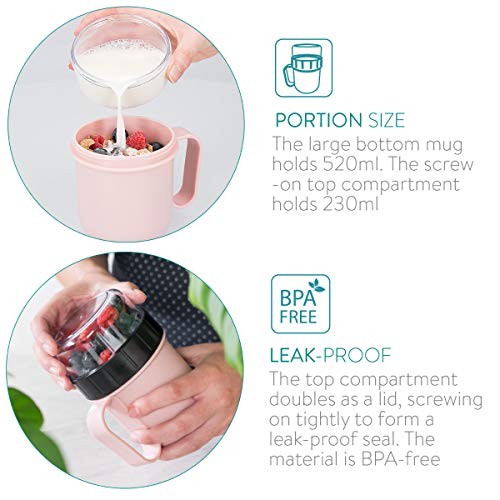 Navaris Taza para muesli to go - Vaso con 2 Partes para Snacks sopas ensaladas Pasta Yogur postres - Apta microondas y… - Imagen 4