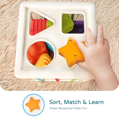 Image of LiKee Montessori Toys for 1 Year Old Multi Sensory Shapes, Toddler Developmental Learning Birthday Gifts, Baby Toys 12+ Months (Shape Sorter Cube)