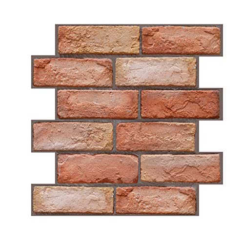 20-Sheet Peel and Stick Tile Backsplash Thicker Design 12"x12" Stick on Backsplash Self Adhesive Backsplash for Kitchen, Bathroom Color Red Brick