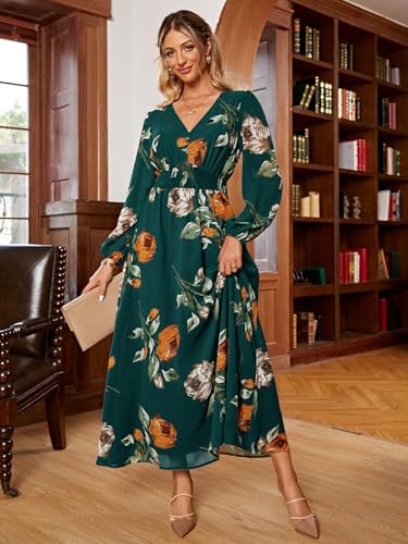 Image of Simplee Women's Boho Floral Maxi Dress Flowy Casual V Neck Short Sleeve Wedding Guest Holiday Beach Long Dress