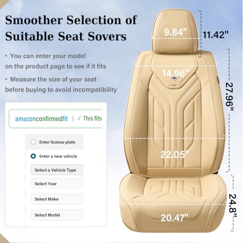 Image of Coverado Car Seat Covers Full Set, Automotive Seat Covers Car Seat Protector Car Seat Cushion, Waterproof Leather Seat Covers for Cars, Universal Fit for Most Sedans SUV Pick-up Truck(Beige)