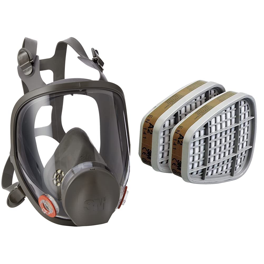 3M Silikon-Vollmaske, Größe M, 1 Stück, 6800M, EN-Sicherheit zertifiziert & 70071617933 Gas- und Kombi A2 Partikelfilter, 8 Stück