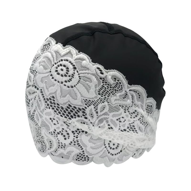 SUNTRADE Women Fashion Swimming Cap PU Waterproof Long Hair Lace Swim Cap for Women (black) - Image 4