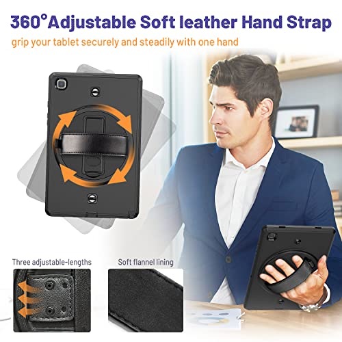 Hxcaseac Case For Samsung Galaxy Tab A7 10.4 Inch (Sm-T500/Sm-T505/Sm-T507), Shockproof Protective Case With Screen Protector, Rotating Stand/Hand Strap, Shoulder Strap For Samsung Tab A7 2020, Black #TOP5