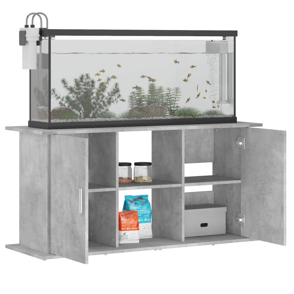 Soporte para acuario, color gris hormigón, material de madera, 121 x 41 x 58 cm, armario inferior estable con espacio de almacenamiento y cajón como estante, muebles, zócalo para peceras