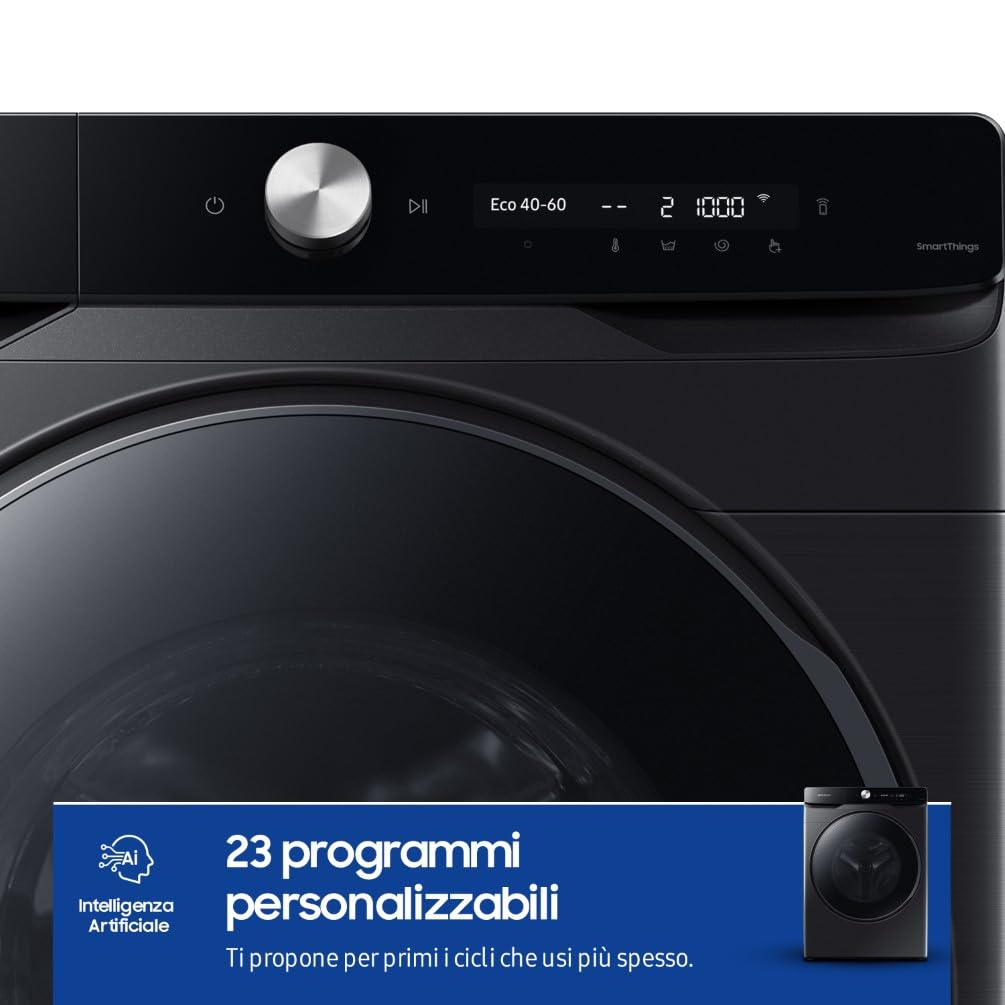 Samsung Lavatrice AI Control WF20DG8650BV/U3 Libera installazione, 20 Kg, Wifi, Ecobubble, AI Wash, Vapore Igienizzante, Carica Frontale, Corpo: Bianco, Oblò: Nero, 68,6l x 98,4h x 87,5p cm