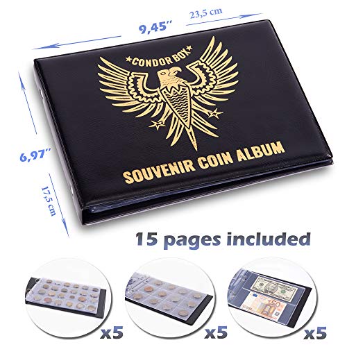 3In1 Coin Holder Album 180 Pockets - Paper Money Collection 10 Pockets - Large Storage Book For Collectors And Great For Gold Silver Dollars Dollar Bill Currency Quarters Penny Foreign Coins (Black) #TOP1