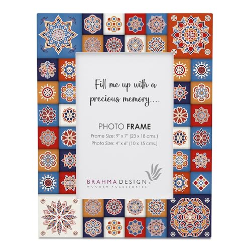 Image of Photo Frame with Gift Box | Size: 9 inch x 7 inch (Photo 4 inch x 6 inch) | Floral Tiles | Aesthetic Decorative Photo Frame for Wall Mount and Tabletop