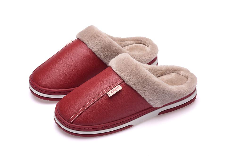 Coqui Women's Winter Warm Slippers, Men's and Women's Leather Slippers, Wool-Like Plush Fleece Slippers, Indoor and Outdoor Slippers, Anti-Slip Rubber Sole Inside and Outside