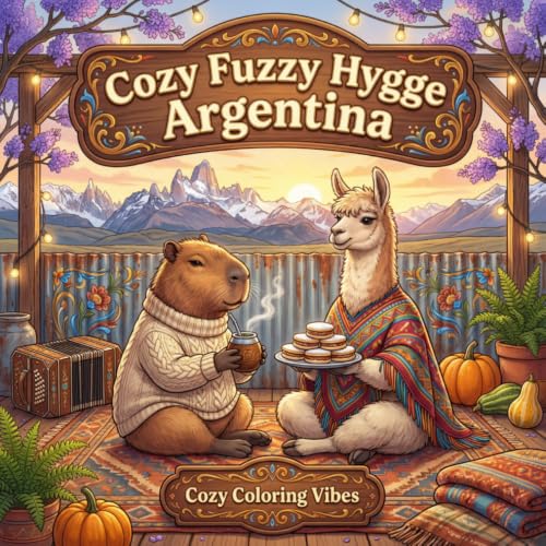 Cozy Fuzzy Hygge Argentina: Bold & Easy Line Art Designs Coloring Book | Fun South American Cultural Comfort Scenes, Cute Animal Travel Adventure | ... Fuzzy Hygge World Travel for Stress Relief) image 2