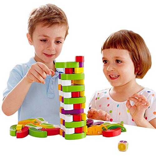 Arkmiido Torre de Bloques de Madera de Juego de Torre Modelo Vegetal, Juguetes de Madera,Juguetes educativos para niños de Alrededor de 3 años，Regalo para niños y niñas（54PCS）