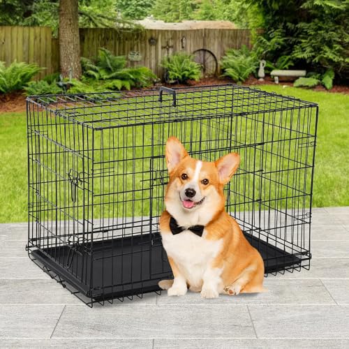 Image of BestPet | Dog Crate | 30 inch | Black | Foldable Metal Kennel with Double Doors