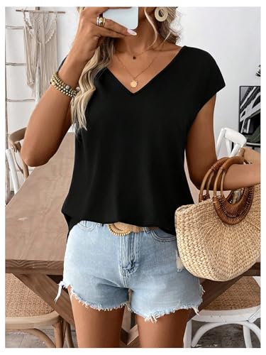Women's Bowknot Backless Tops V Neck Short Cap Sleeve Elegant T Shirt Trendy Summer Tops3