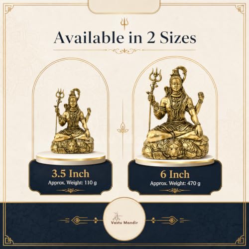 Image of Brass Lord Shiva Idol, Vastu Remedy for Meditation (6 Inch, 730 g)