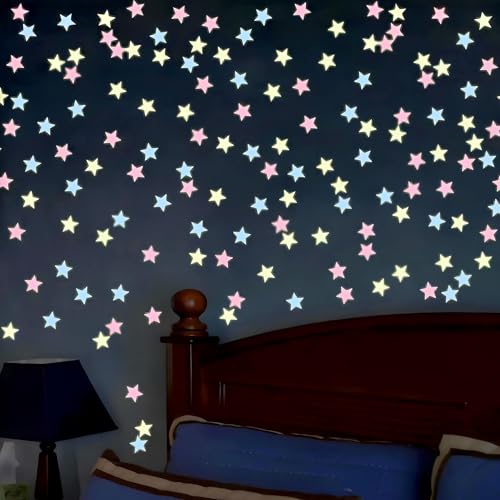 Image of Party Propz Glow in Dark Stars Radium Wall Sticker - Pack of 100 Pcs, Wall Decor Stars Radium Sticker for Kids Room & Bedroom | Night Glow Decorative Wall Sticker