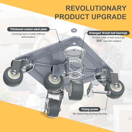 Heavy Duty Furniture Movers Set, Furniture Lifter & 4 Carbon Steel Plate Dolly with 5 Rubber Universal Wheels - Image 3