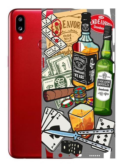 Image of AtOdds - Samsung Galaxy A10s Mobile Back Skin Sticker - Lamination - Rear Screen Guard Protector Film Wrap (Coverage - Back+Camera+Sides) (Design - Wine Graffiti)