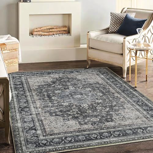 CHAMPLANT Area Rug 5'x7' Washable Rug Traditional Floor Cover Thin Retro Kitchen Indoor Distressed Non Slip Carpet for Living Room Bedroom Dining Room