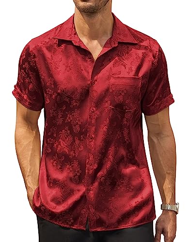 Abbigliamento da abbinare: Indossa le nostre camicie da uomo in seta a maniche corte con bottoni e passeggia sulla spiaggia, comodo e rilassato. Le camicie estive sono perfette per dare un tocco di stile a pantaloncini o jeans durante l'estate. La camicia in raso con bottoni può essere infilata nei pantaloni o abbinata a una maglietta. Abbinala a pantaloni neri e un blazer nero per uno stile formale: anche questa è un'ottima scelta.
