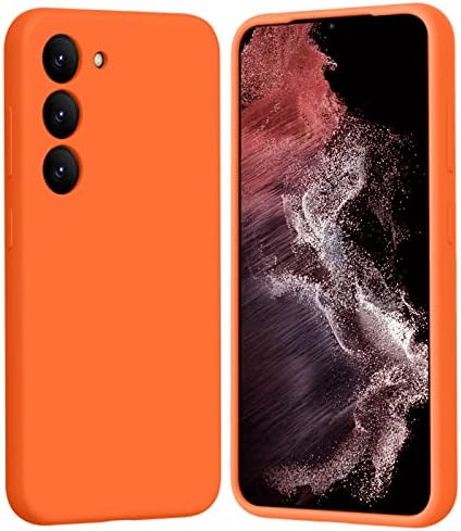 TISOOG Compatible with Samsung Galaxy S23 Case 6.1 inch-Silicone Full Cover Shockproof Protective Case with Soft Microfiber Lining Support Wireless Charging Phone Case for Samsung S23,Neon Orange