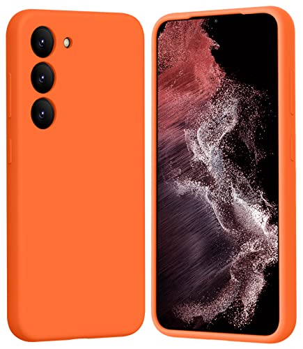 Tisoog Compatible With Samsung Galaxy S23 Case 6.1 Inch-Silicone Full Cover Shockproof Protective Case With Soft Microfiber Lining Support Wireless Charging Phone Case For Samsung S23,Neon Orange #TOP16