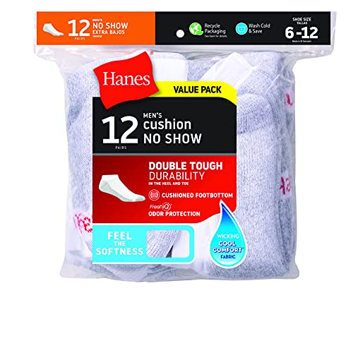 Hanes Men's Double No Show Socks 12-Pair Pack, Available in Big & Tall4