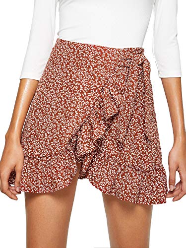 WDIRARA Women's Elegant Mid Waist Above Knee Ruffle Hem Casual Skirt Multicolor XS