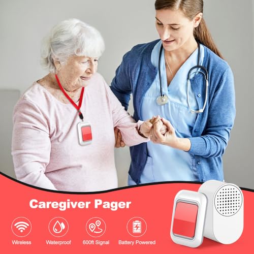 Caregiver-Pager-Life-Alert-Bell-Wireless-Caregiver-Call-Button-SOS-Alert-Bed-Alarm-Monitoring-Emergency-Panic-Call-Bell-Button-Waterproof-Fall-Alert-Devices-Systems-for-Seniors-at-Home