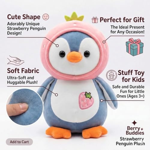 Image of 25cm Small Super Cute Long Soft Lovable Huggable Giant Life Size Teddy Bear Plush & Stuffed Toys | Decorative Plush Toy (Penguin)