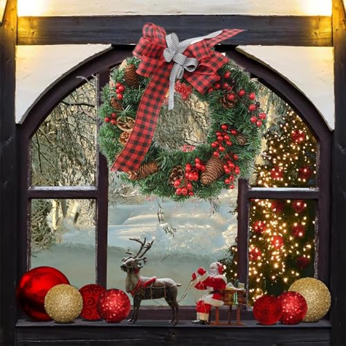 Couronne de Noël d'extérieur XIAOXIAOYU réutilisable pour décoration de porte