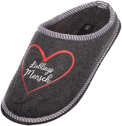 Brandsseller Vlies Damen Filz Herz Hausschuhe Lieblingsmensch Pantoletten Pantoffeln Hausslipper
