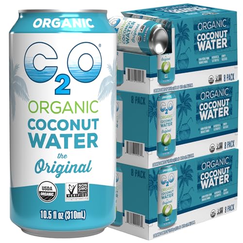 C2O - Organic Coconut Water, The Original Flavor (24 Pack, 3 Fridge Pack Boxes) - Fresh Coconut Water, Non GMO Canned Water - Natural Hydration, Essential Electrolytes, Potassium - 24 Cans, 10.5 FL OZ