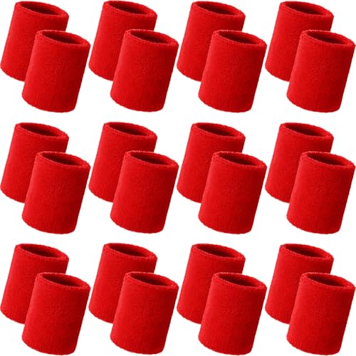 Image of Bememo 24 Pcs Wrist Sweatbands Bulk Sports Wrist Bands for Men Women Breathable Athletic Tennis Wristbands Stretchy Absorbent Cotton Terry for Basketball, Baseball, Gym, Working Out
