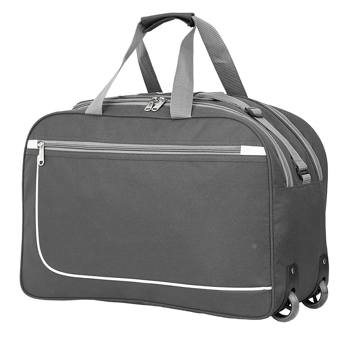 Image of 65L Strolley Duffel Bag - Travel Bag Waterproof Polyester Lightweight Luggage Bags with 2 Wheel (Grey)
