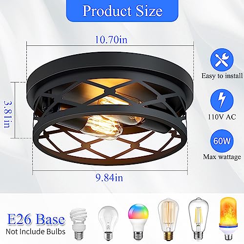 Image of SKEJAO Flush Mount Ceiling Light Fixture for Hallway,2-Light Black Hallway Light Fixtures Ceiling,Light Fixtures Ceiling Mount for Kitchen,Farmhouse,Hall (2 Pack)